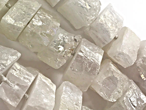Rock Quartz Crystal Chunky Slabs white AB Mystic Titanium Coated 17" strand 27 Pcs 16x26mm - STQ110 - BeadPrism