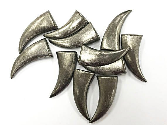 14 Pcs Gunmetal Horn Beads, Brushed gunmetal over copper, 44mm x 20mm x 9mm  - GPC17 - BeadPrism