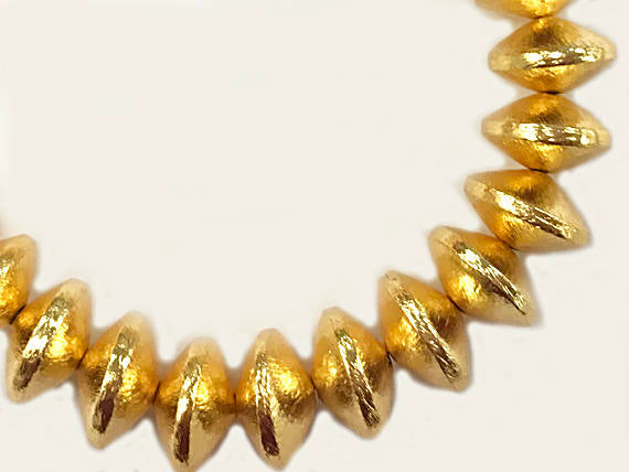 14mm Rondelles Brushed Gold, 14mm x 8mm, 13 Beads, Anti Tarnish, 24K Gold Plated Copper - GPC003 - BeadPrism