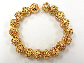 12mm 24K Gold Plated Copper Bead 7.5" Strand 18 Beads 2.2mm Hole Ornate Design Anti Tarnish - GPC001 - BeadPrism