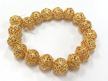 Load image into Gallery viewer, 12mm 24K Gold Plated Copper Bead 7.5" Strand 18 Beads 2.2mm Hole Ornate Design Anti Tarnish - GPC001 - BeadPrism
