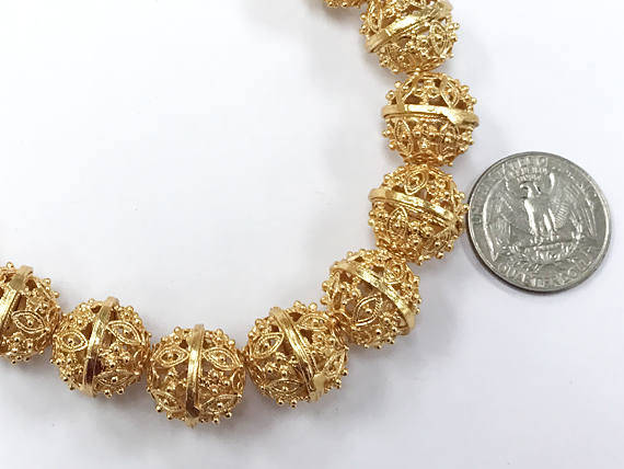 16mm 24K Gold Plated Bead, 9" Strand 14 Beads Anti Tarnish, 24K Gold Plated Copper Handmade - GPC008 - BeadPrism