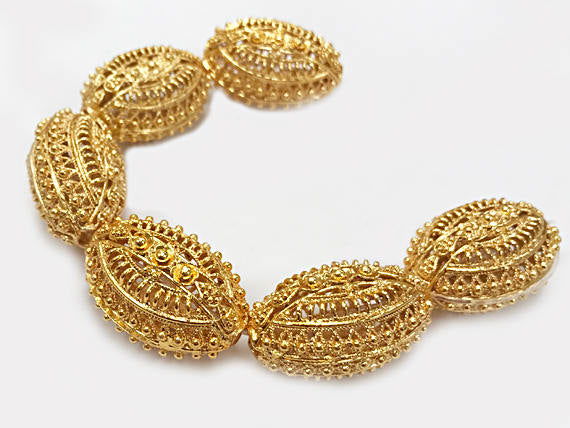 Focal Bead 24K Gold Plated Bead 34x19mm 6 Bead Anti Tarnish 24K Gold Plated Copper Handmade - GPC021 - BeadPrism