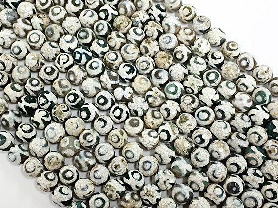 25% OFF 10mm Tibet Agate White Ivory Grey Cream Green Gemstone Beads Full 15" 37Bead Strand- SAGT361 - BeadPrism