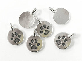 6 pcs Paw Charm Antique Silver Plated, Lead Free Pewter, Tierracast 11.5mm Silver Charm - P2420SA-6 - BeadPrism