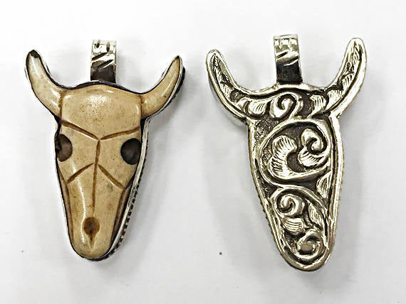 Cattle Skull Cream Color Bone Nepalese Pendant, 2.25 inch  - AP451 - BeadPrism