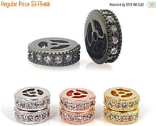Load image into Gallery viewer, 10mm Rondelles Micro Pave Crystal Cubic Zirconia Wheel Spacers Choose color CZ Beads 0.8mm Hole - BM - BeadPrism