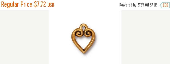 10 Pc Heart Charm, 14mm 22K Gold Plated, Retired TierraCast Charms 94-6011-26 - P6011GA - BeadPrism