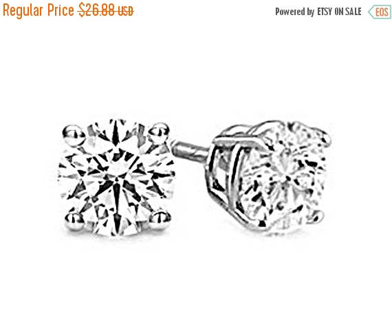 6mm 4 Prong Set Round CZ Solitaire Stud Earring Sterling Silver Rhodium AAA Cubic zirconia - SF306Rh - BeadPrism