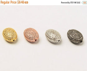15mm CZ Pave Oval Beads, Gold, Rhodium, Rose Gold, Black Finish Horizontal Hole Choose Color - BMP20 - BeadPrism