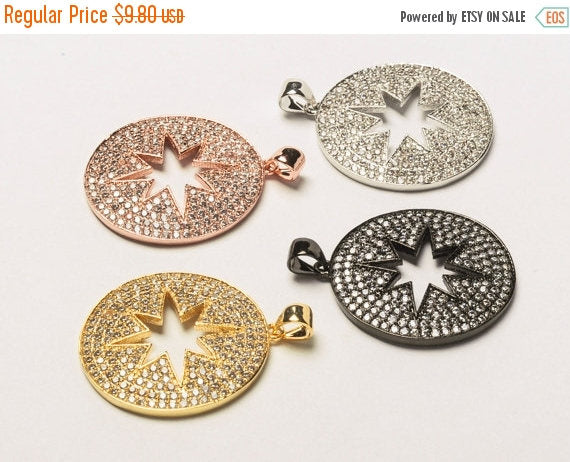 25mm Cut Out Star Disc CZ Pave Pendant, Gold, Rose Gold, Rhodium, Gunmetal, Choose Color - BMP21 - BeadPrism