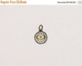 16mm Evil Eye Disc CZ Pave Pendant, Gold, Gunmetal finish AAA quality evil eye pave pendants - BMP24 - BeadPrism
