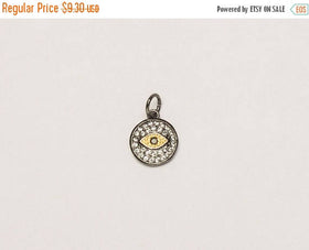16mm Evil Eye Disc CZ Pave Pendant, Gold, Gunmetal finish AAA quality evil eye pave pendants - BMP24 - BeadPrism