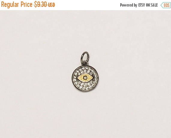 16mm Evil Eye Disc CZ Pave Pendant, Gold, Gunmetal finish AAA quality evil eye pave pendants - BMP24 - BeadPrism