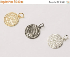 18mm Disc CZ Pave Pendant, Gold, Rhodium, Gunmetal, Pave Pendants, AAA quality Choose Color - BMP15 - BeadPrism