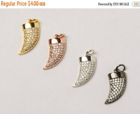 15mm Horn CZ Pave Pendant, Gold, Rose Gold, Rhodium, Gunmetal, AAA quality Choose Color - BMP25 - BeadPrism
