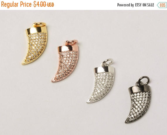 15mm Horn CZ Pave Pendant, Gold, Rose Gold, Rhodium, Gunmetal, AAA quality Choose Color - BMP25 - BeadPrism