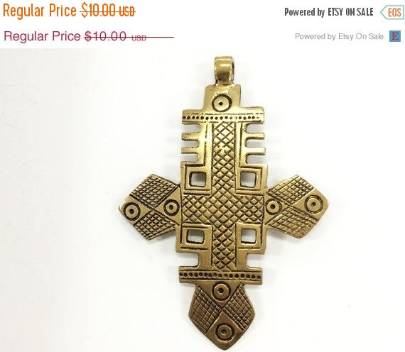 Weekly Sale Extra Large Brass Ethiopian Cross Pendant  4 Inch approx - TP107C - BeadPrism