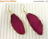 Fuchsia Earrings, Agate Slice Earrings, 14K Gold Filled Earwires, Gold Edged Agate Earrings - E102