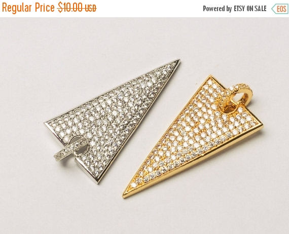 Triangle CZ Pave Pendant with Bail, Gold, Rhodium Finish 38mm x 18mm, Choose Color - BMP32 - BeadPrism