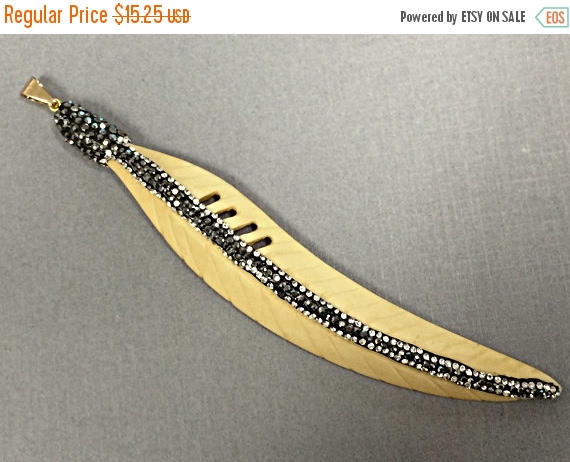 Extra Large 4" Bone feather Encrusted AAA crystal Pave Rhinestone, Carved Pendant 17 x 110mm - AP402 - BeadPrism
