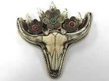 Load image into Gallery viewer, Nepal Cattle Skull with flowers 3" Longhorn Buffalo Pendant Indian Charm detail work on back - AP464 - BeadPrism