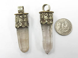 Himalayan Luxe Crystal quartz Pendant, Silver Cap 2.5