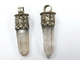 Himalayan Luxe Crystal quartz Pendant, Silver Cap 2.5