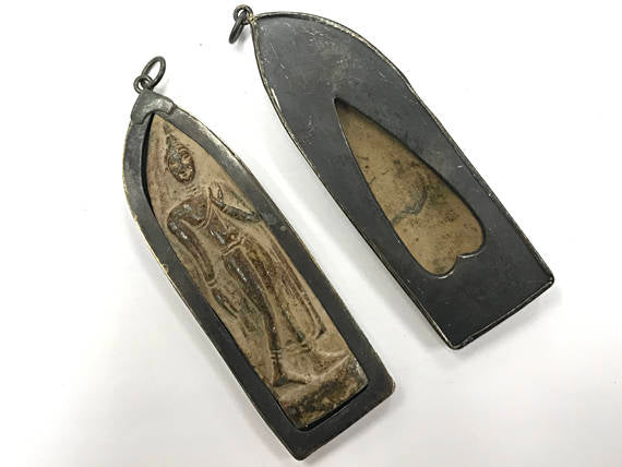 Thai Buddha Large Pendant 3.5" Bronze brass antiqued, Yoga, Buddhist, Meditation Pendant - AP453I - BeadPrism