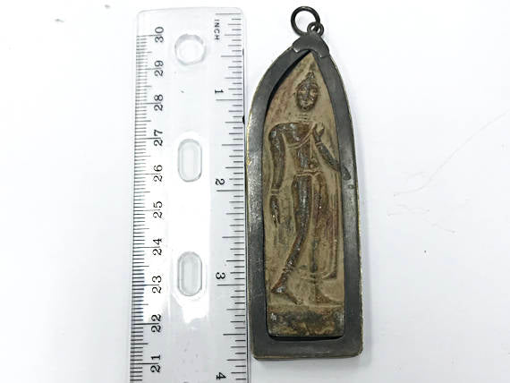 Thai Buddha Large Pendant 3.5" Bronze brass antiqued, Yoga, Buddhist, Meditation Pendant - AP453I - BeadPrism