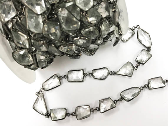 Crystal quartz Gemstone Chain By Foot Sterling Silver 1 Feet Faceted Irregular Cut Oxidized - CHGS29 - BeadPrism