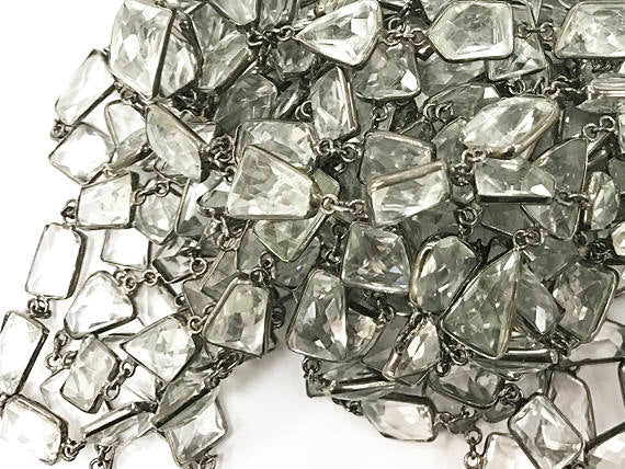 Crystal quartz Gemstone Chain By Foot Sterling Silver 1 Feet Faceted Irregular Cut Oxidized - CHGS29 - BeadPrism