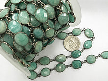 Load image into Gallery viewer, Bezel Gemstone Chain, Amazonite Faceted 15mm Oxidized, Sterling silver Bezel Chain 1 Feet - CHGS30 - BeadPrism