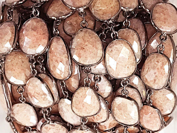 Bezel Gemstone Chain by Foot, 16mm Faceted Mystic Pink Quartz - CHGS32 - BeadPrism