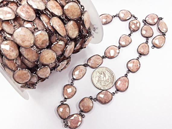 Bezel Gemstone Chain by Foot, 16mm Faceted Mystic Pink Quartz - CHGS32 - BeadPrism