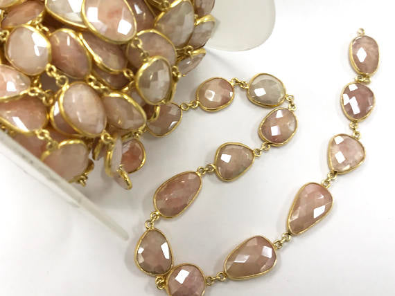 Quartz Gemstone Chain Faceted Mystic Pink 14-21mm Vermeil Gold plated Sterling silver 1 Ft - CHGS31 - BeadPrism