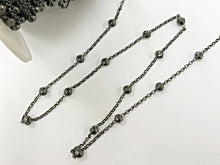 Load image into Gallery viewer, 3 Feet 4mm Bead Oxidized Sterling Silver Chain, Diamond Cut Beads Chain, Made in Italy - SC386 - BeadPrism