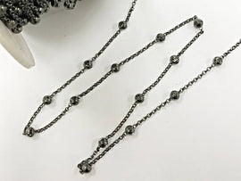 3 Feet 4mm Bead Oxidized Sterling Silver Chain, Diamond Cut Beads Chain, Made in Italy - SC386 - BeadPrism