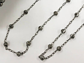 1 Feet 5mm Bead Oxidized Sterling Silver Chain, Diamond Cut Beads Chain, Made in Italy - SC387 - BeadPrism