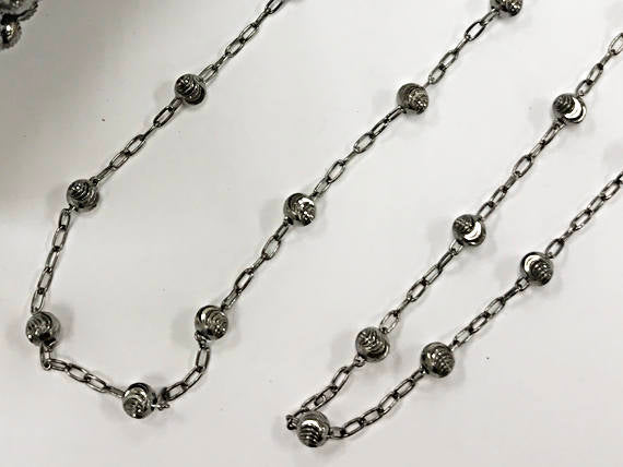 1 Feet 5mm Bead Oxidized Sterling Silver Chain, Diamond Cut Beads Chain, Made in Italy - SC387 - BeadPrism