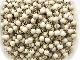 Fossil Stone Chain, 6mm Fossil Stone Wire Wrapped Gold Wire, Rosary Chain By Foot 1 foot - CH256 - BeadPrism