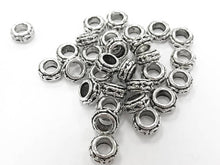 Load image into Gallery viewer, 50 Pc Round Spacer Bead Pewter 7mm Large Hole 3.7mm Antique Silver Hill Tribe Wholesale - PBF313 - BeadPrism
