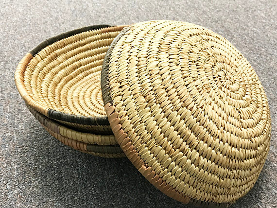 Vintage African Basket, Coiled Woven Nigeria Haus Tight Weave Vintage Basket 11-12" diameter - CO - BeadPrism