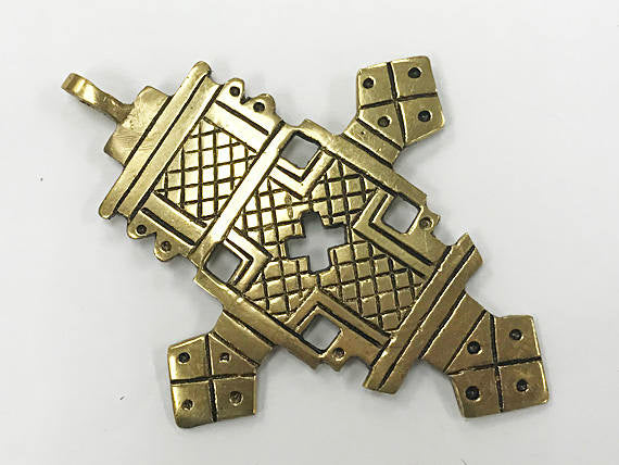 Extra Large Brass Ethiopian Cross Pendant 4.5 Inch approx - TP107E - BeadPrism