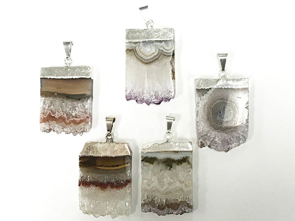 Weekly Sale Amethyst Stalacite Slice Silver Capped Edged Pendant  1.5 Inch Wholesale - DP9- AMEBar - BeadPrism