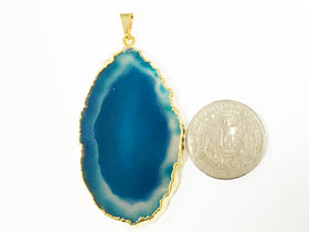 Natural Agate Slice Druzy Pendant Edged in 18K Gold, teal blue Agate Slice Pendant - Teal DP9-AS - BeadPrism