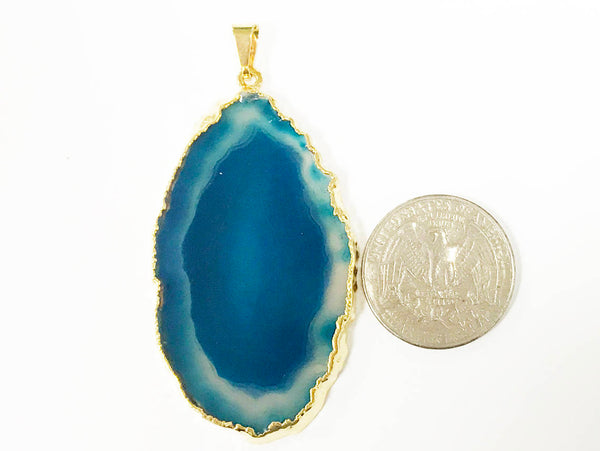 Natural Agate Slice Druzy Pendant Edged in 18K Gold, teal blue Agate Slice Pendant - Teal DP9-AS - BeadPrism