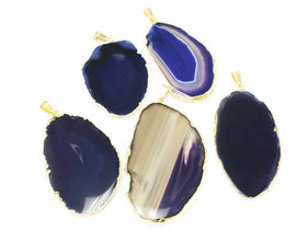 Agate Slice Druzy Pendant Edged in 18K Gold, Purple agate slice gold edged pendant - DP9-AS-Purple - BeadPrism