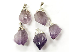 Raw Amethyst Faceted Silver Bail Crystal Point Pendant Freeform 1 Inch Nugget - DP5-Amethyst Silver - BeadPrism