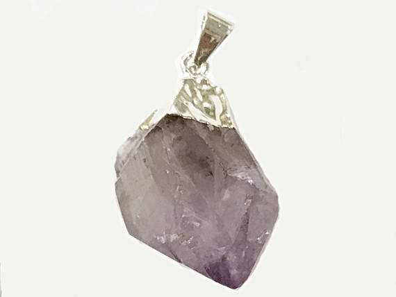 Raw Amethyst Faceted Silver Bail Crystal Point Pendant Freeform 1 Inch Nugget - DP5-Amethyst Silver - BeadPrism